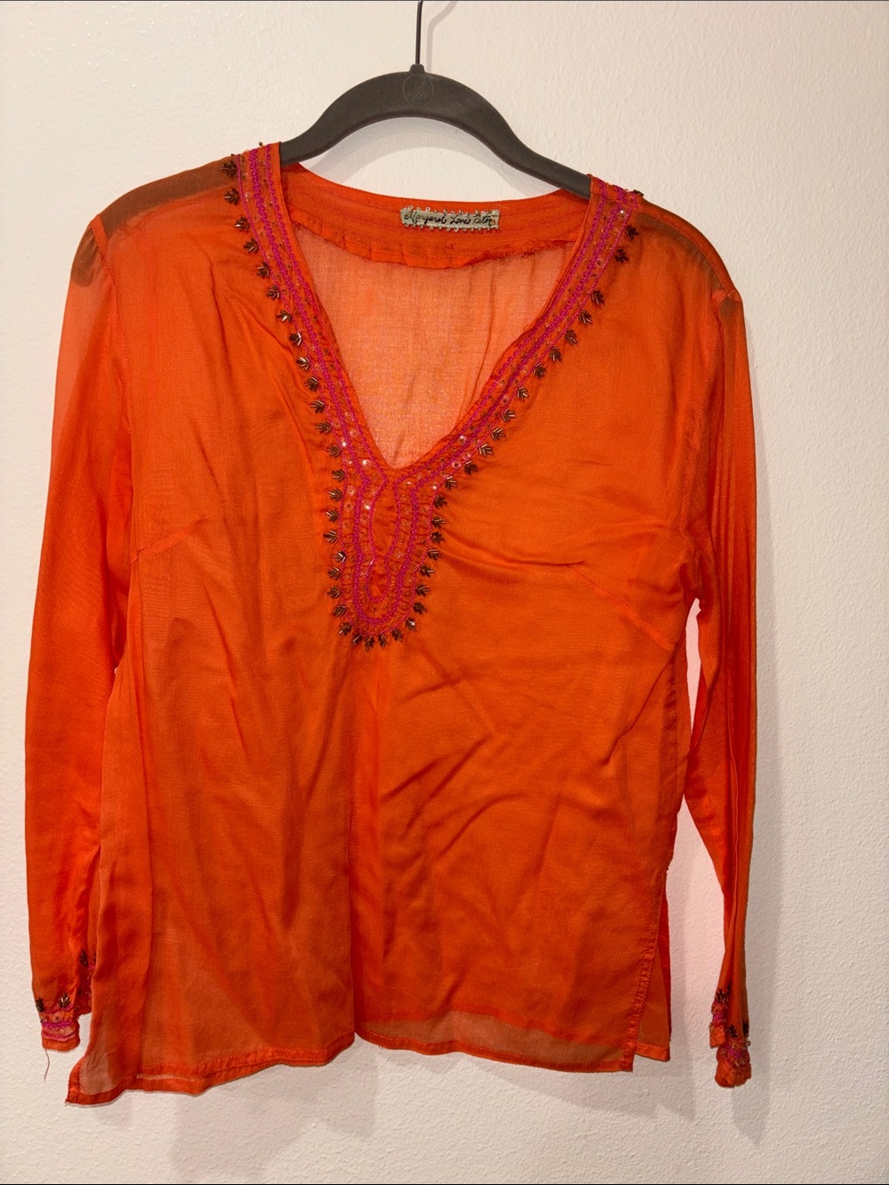 Margaret Loves Peter Women's Orange Embroidered V-Neck Tunic Top XXS